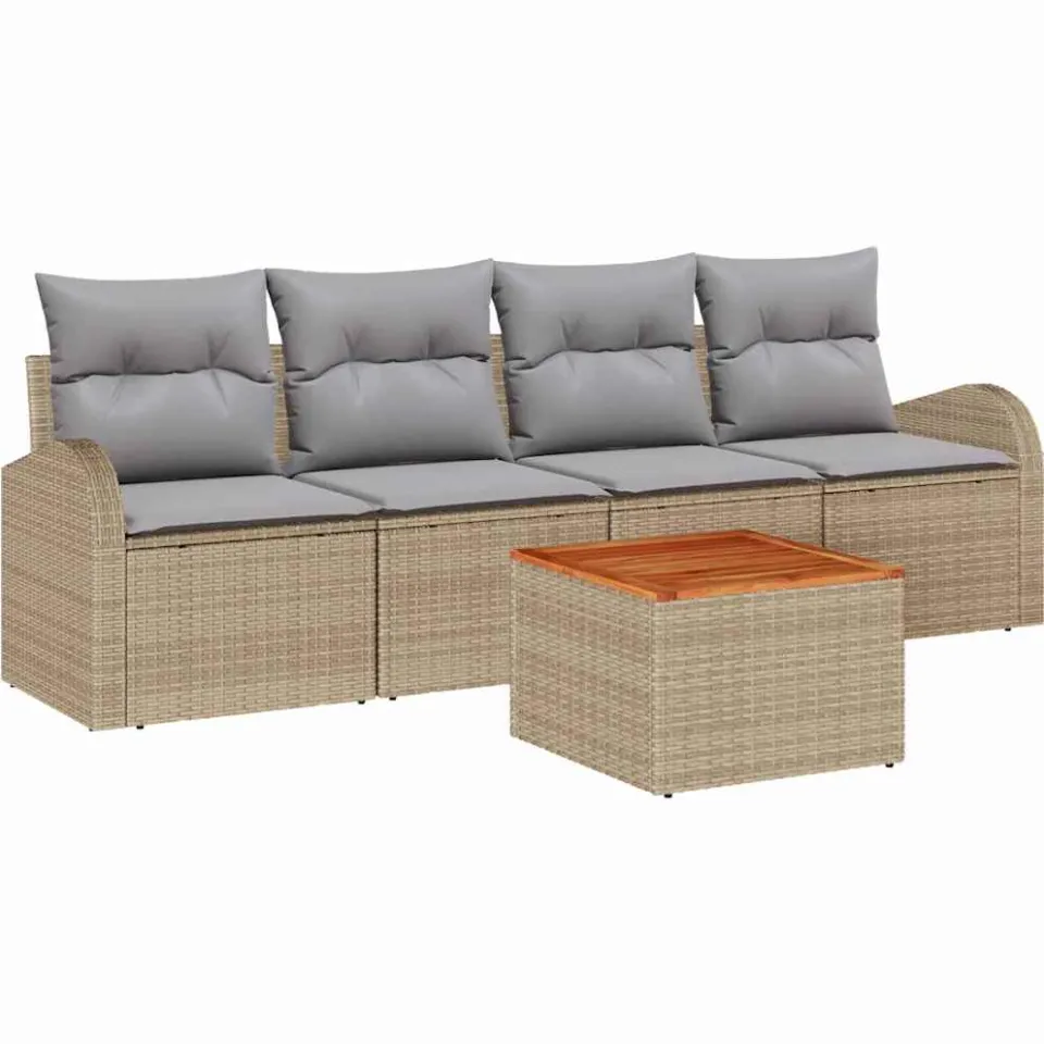 vidaXL Tuinbankenset 5 st Beige poly rattan