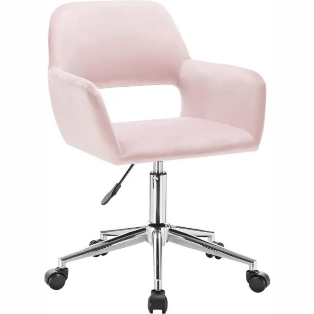 Happyment Bolt Edge Bureaustoel - Roze Velvet - Ergonomische Stoel met Armleuning en Wielen - Verstelbare Hoogte - Voor Volwassenen Donkergrijs