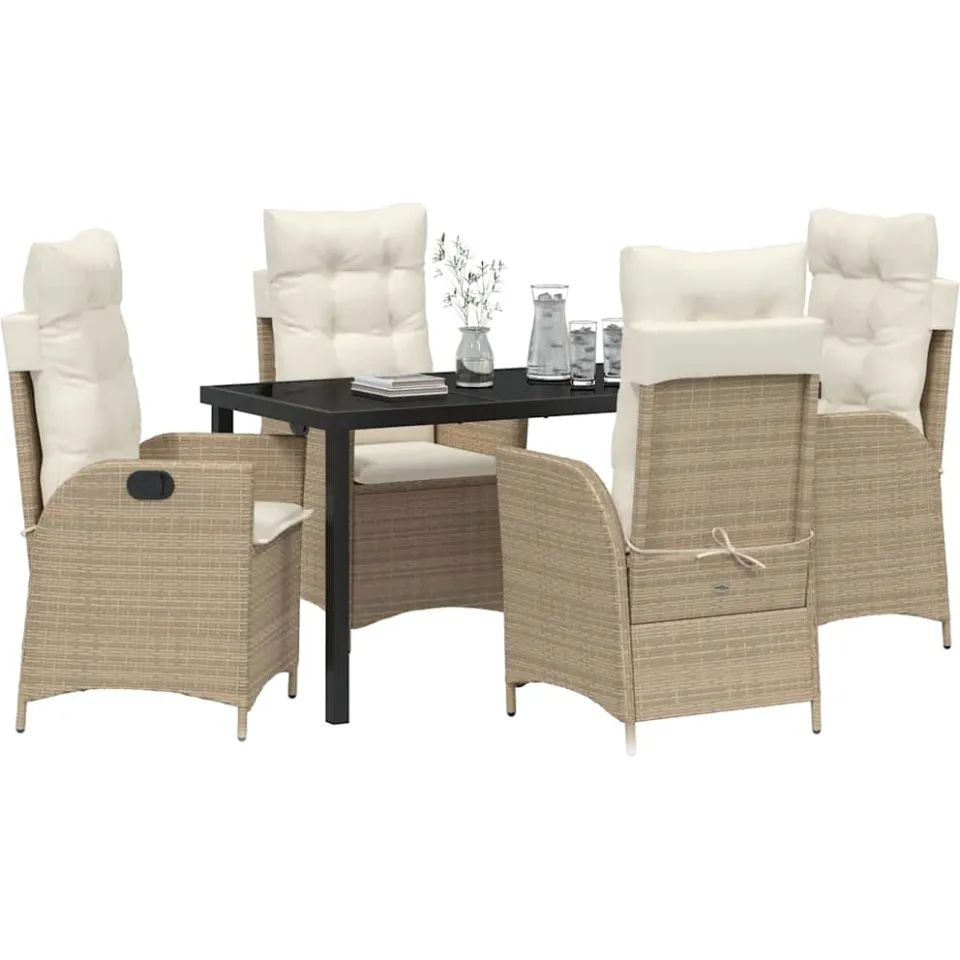 vidaXL Tuin eettafelset 5 st Beige poly rattan