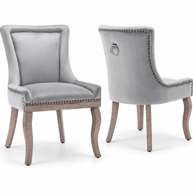 City long dragon LONG DRAGON - Velvet eetkamerstoelen - Set van 2 - Siernagels - Massief houten poten - Voor keuken en woonkamer - Grijs