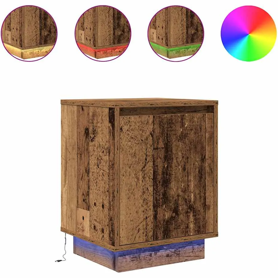 vidaXL Nachtkastjes met led-verlichting 2 st 38x34x50 cm oud hout Bruin