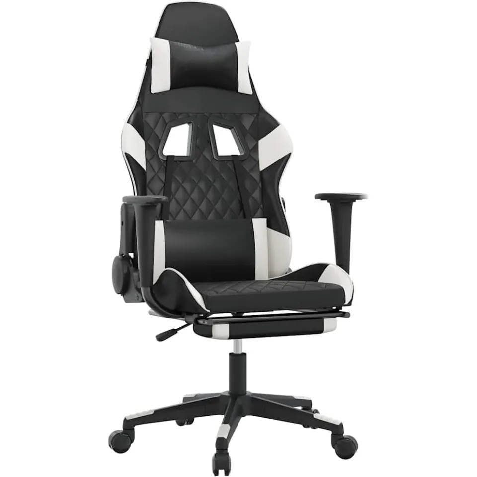 vidaXL Massage gamestoel met voetensteun kunstleer zwart en wit, foto 3