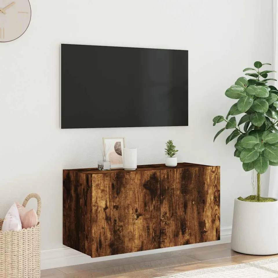 vidaXL Tv-wandmeubel met LED-verlichting 80x35x41 cm gerookt eiken, foto 4