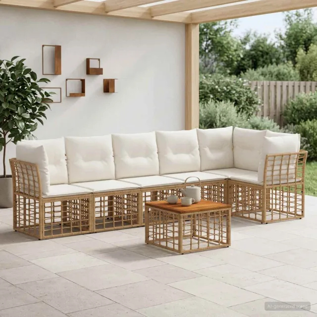 vidaXL Tuinbankenset 7 st Natuurlijk en Crème Wit poly rattan Bruin