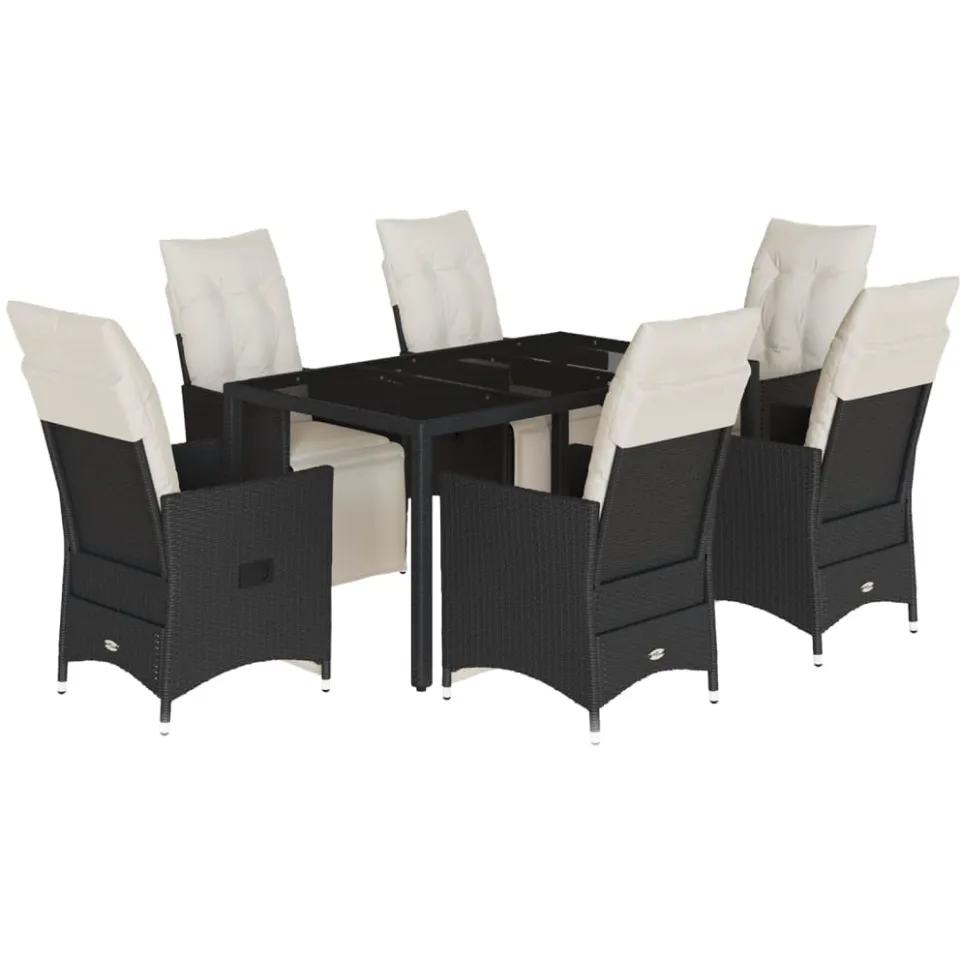 vidaXL 7-delige Tuinset met kussens poly rattan zwart, foto 3
