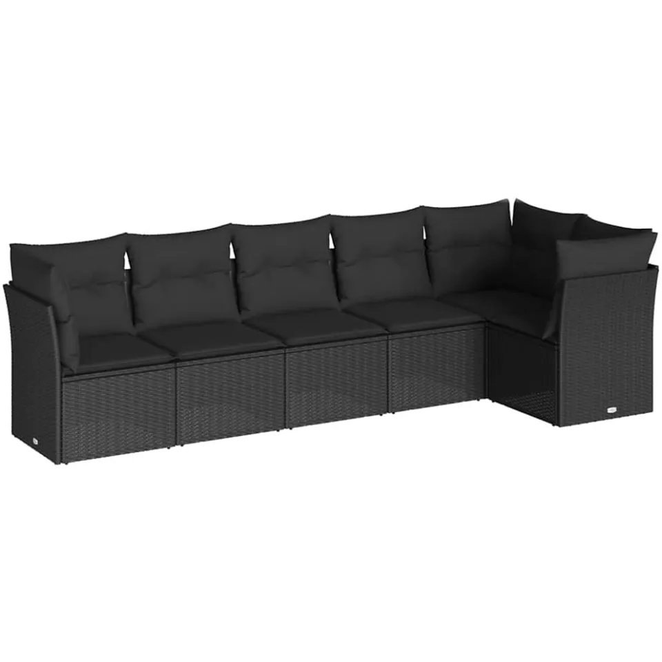 vidaXL 6-delige Loungeset met kussens poly rattan zwart, foto 3