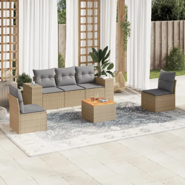 vidaXL 6-delige Loungeset met kussens poly rattan beige, foto 2