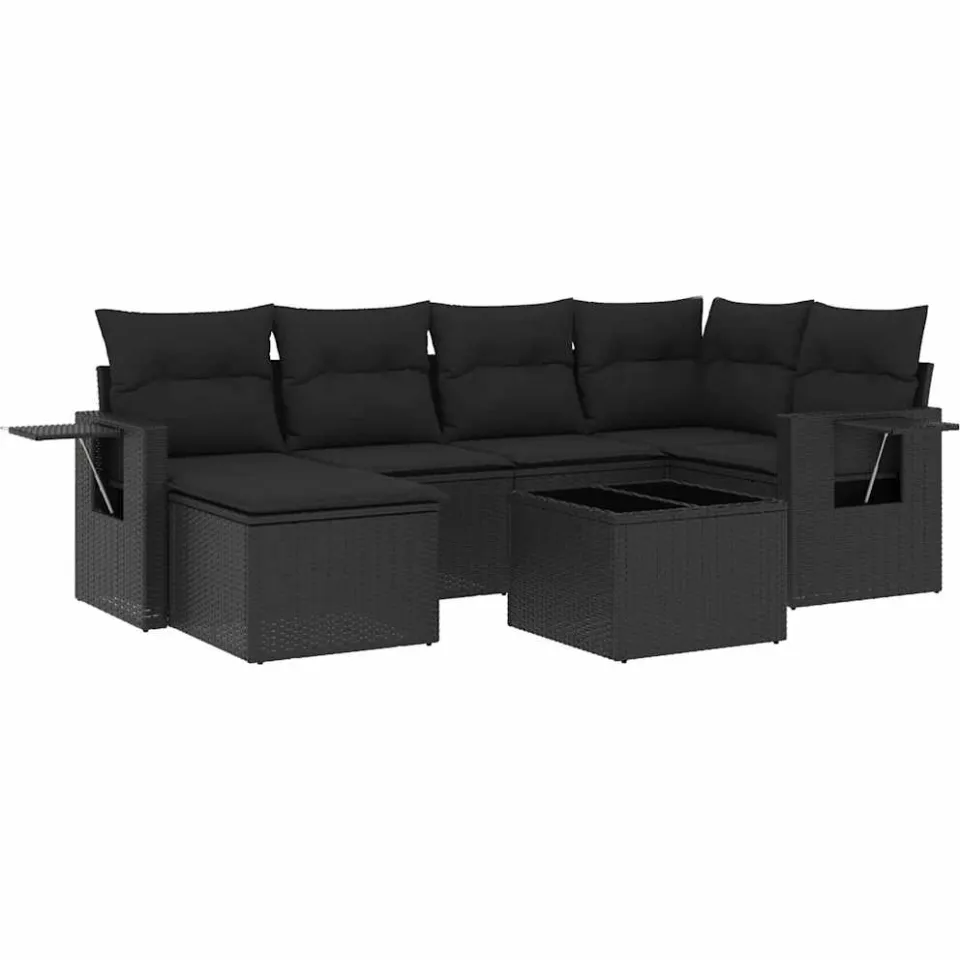 vidaXL 7-delige Loungeset met kussens poly rattan zwart, foto 3