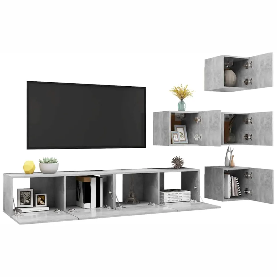 vidaXL 6-delige Tv-meubelset bewerkt hout betongrijs