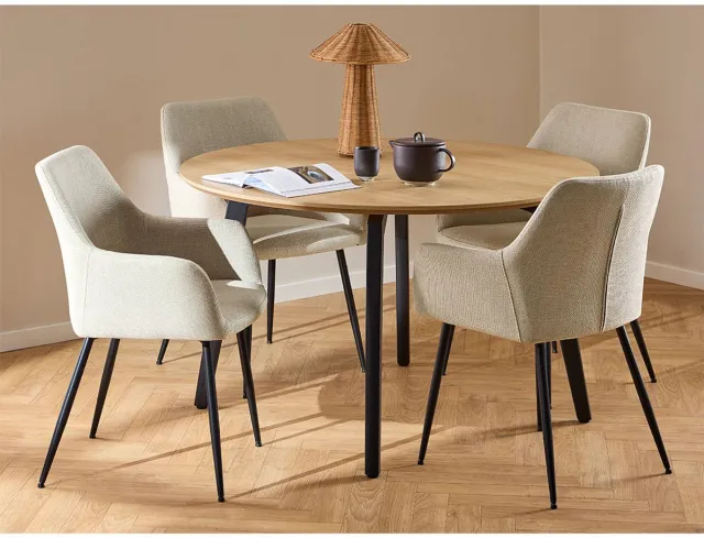 Giga Living Eetkamerset Harvey Eiken Basel Beige Ø120cm - Giga Living Natuurlijk