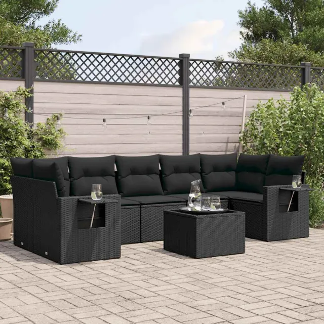 vidaXL 8-delige Loungeset met kussens poly rattan zwart, foto 2