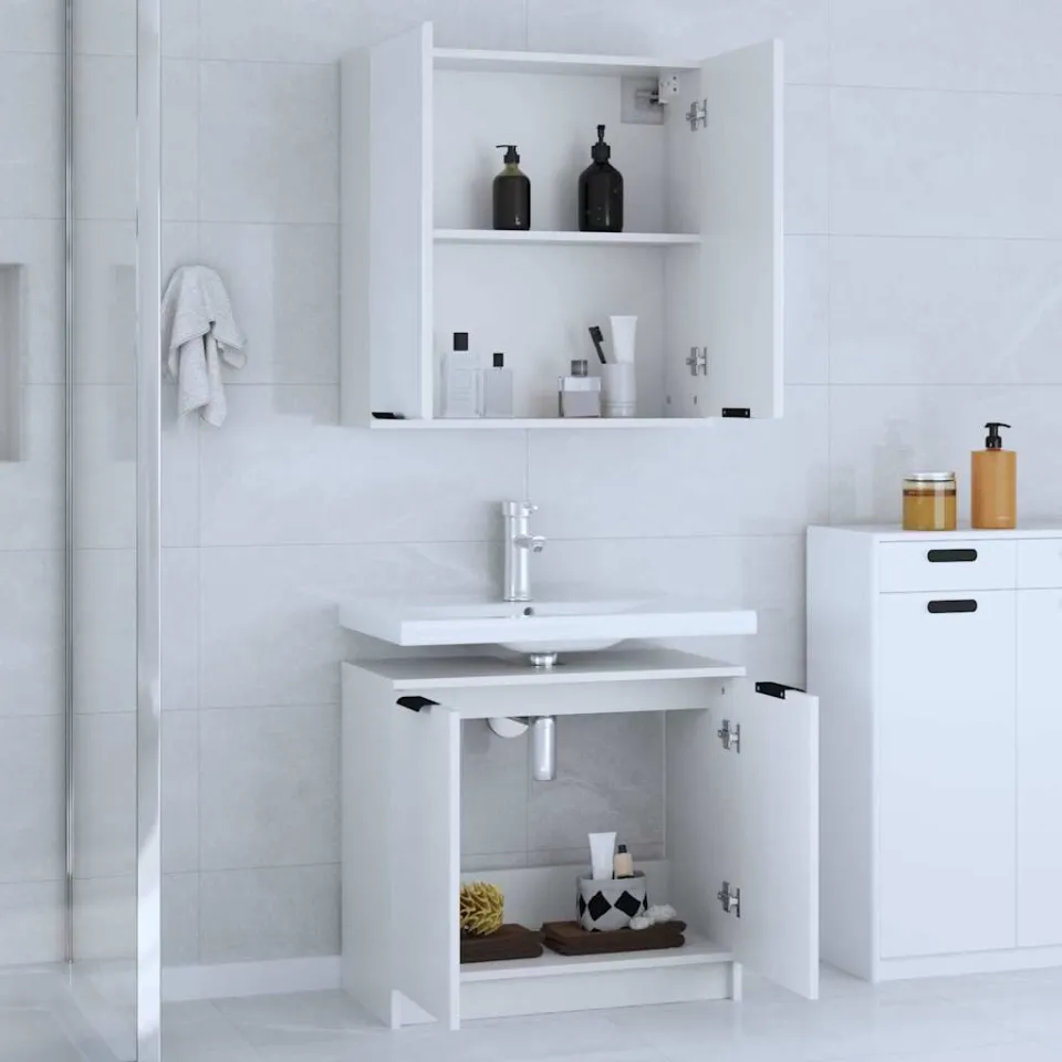 vidaXL 2-delige Badkamerkastenset bewerkt hout wit, foto 3