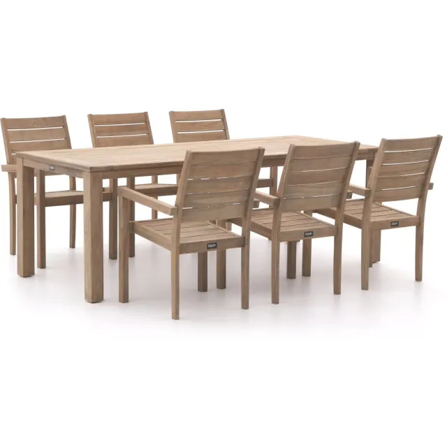 ROUGH Furniture ROUGH-S 220cm dining tuinset 7-delig stapelbaar bruin, foto 2
