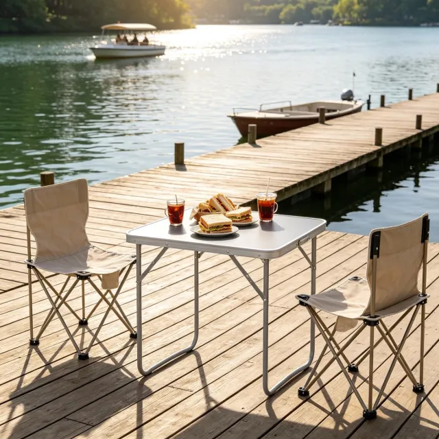 REDOM Opvouwbare Campingtafel - Draagbaar - Voor Binnen En Buiten - Aluminium, Ijzer En MDF - Grijs - 70 X 50 X 60 Cm