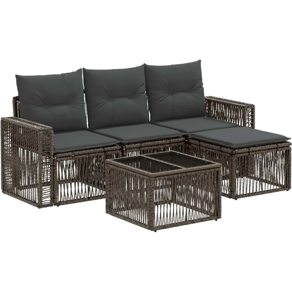 vidaXL Tuinbankenset 5 st 4-zits Grijs en Donkergrijs poly rattan, foto 3
