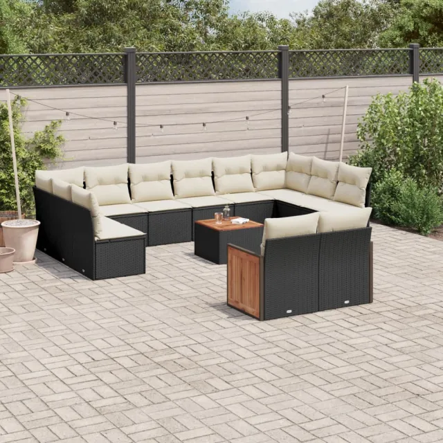 vidaXL 13-delige Loungeset met kussens poly rattan zwart, foto 2
