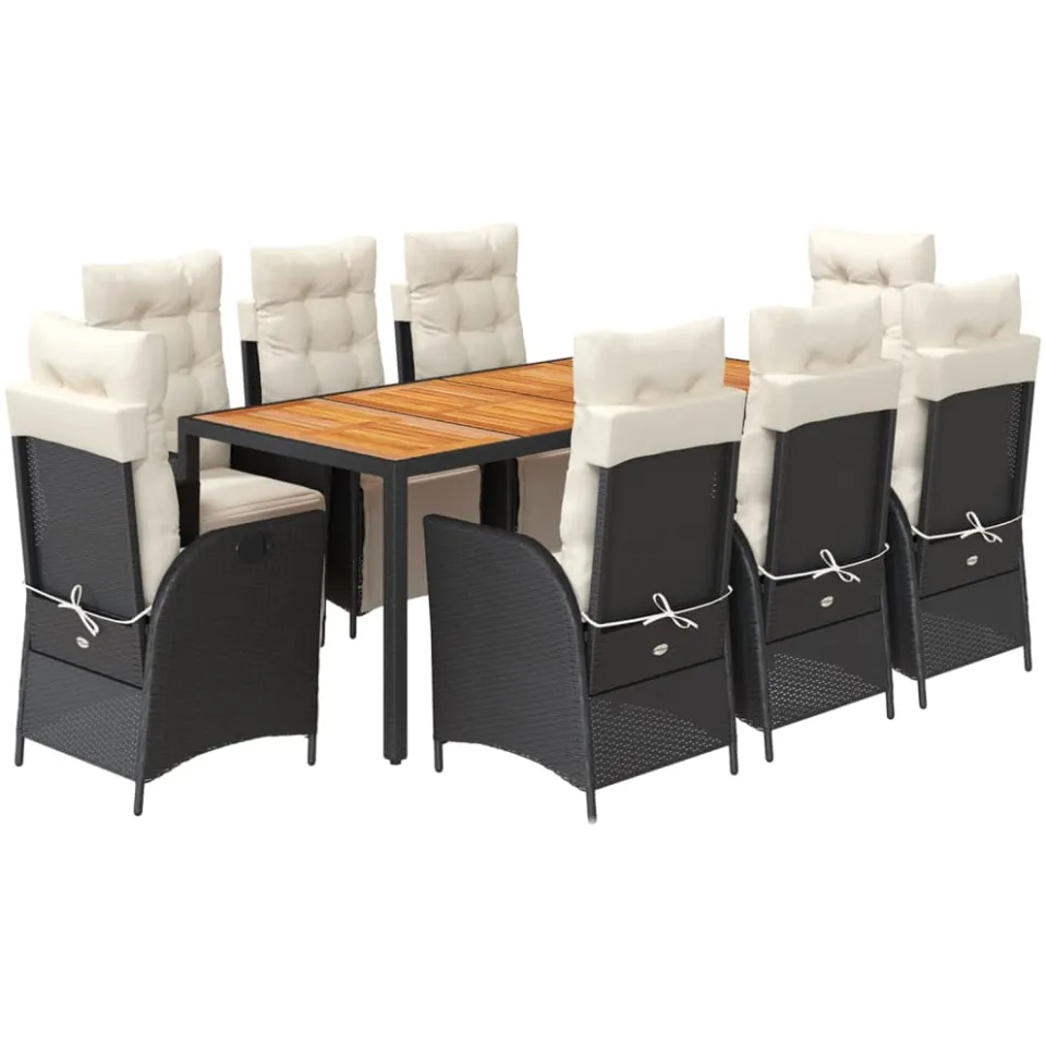 vidaXL 9-delige Tuinset poly rattan zwart