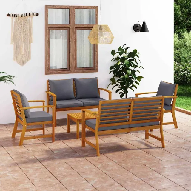 vidaXL 5-delige Loungeset met kussens massief acaciahout grijs, foto 2