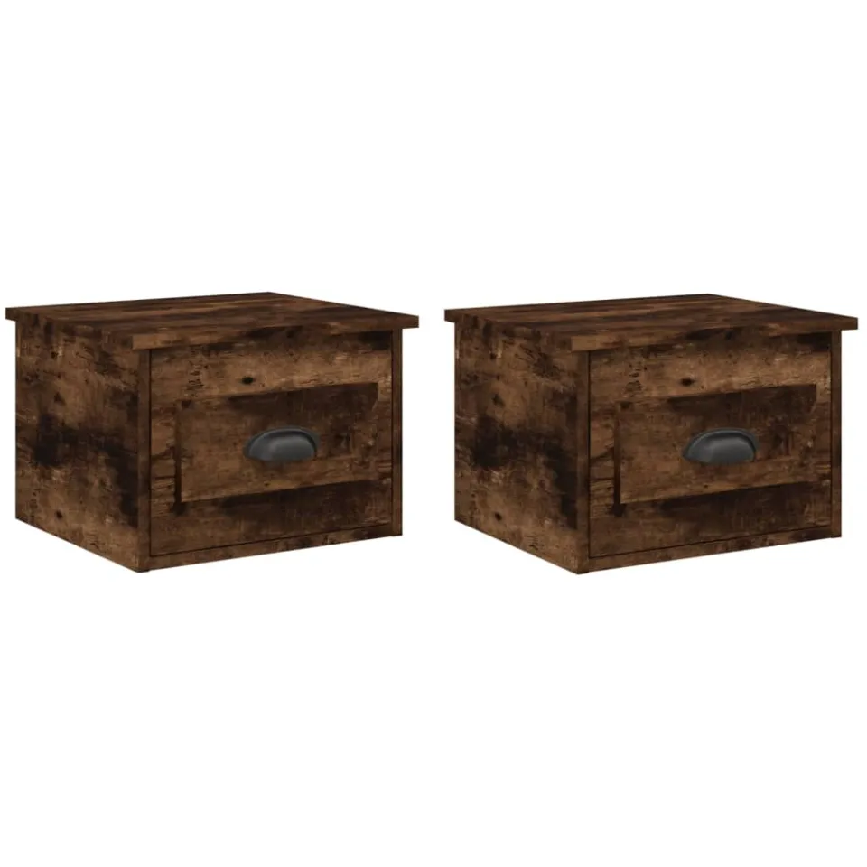 vidaXL Nachtkastjes 2 st wandgemonteerd 41,5x36x28 cm gerookt eiken Bruin