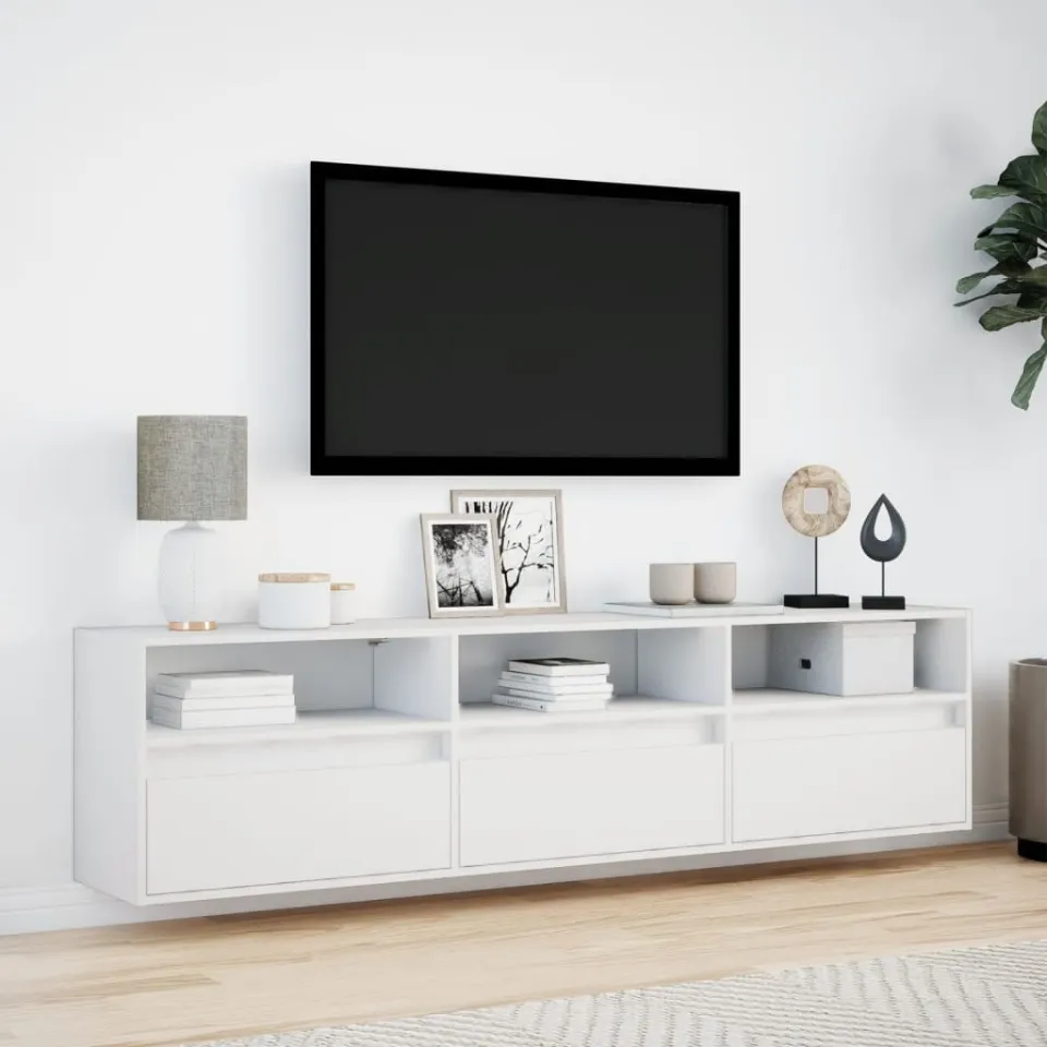 vidaXL Tv-wandmeubel met LED-verlichting 180x31x45 cm wit, foto 2