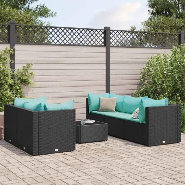 vidaXL 6-delige Loungeset met kussens poly rattan zwart, foto 2