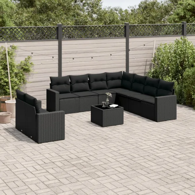 vidaXL 10-delige Loungeset met kussens poly rattan zwart