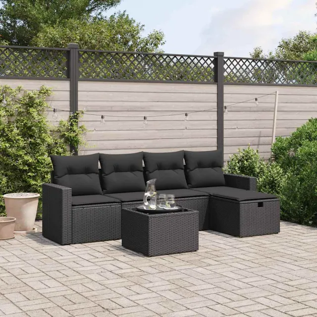 vidaXL 6-delige Loungeset met kussens poly rattan zwart, foto 2