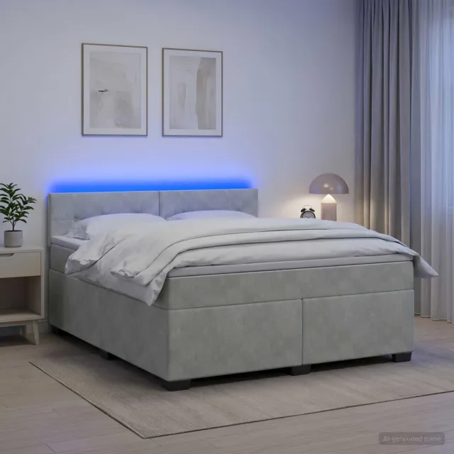 vidaXL Boxspring Bed met Matras en LED Lichtgrijs 140 x 190 cm fluweel