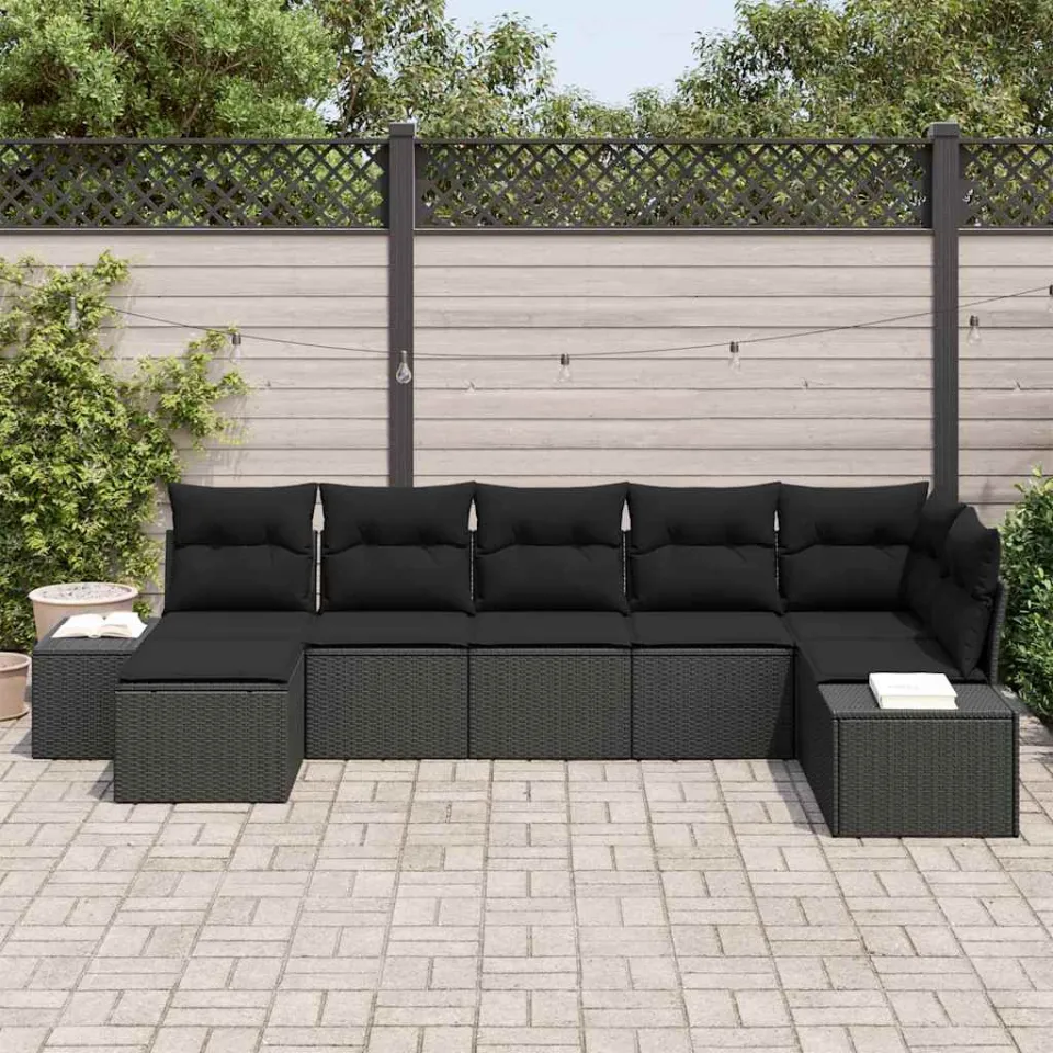 vidaXL Tuin Sofa Set 7 st Zwart poly rattan, foto 3