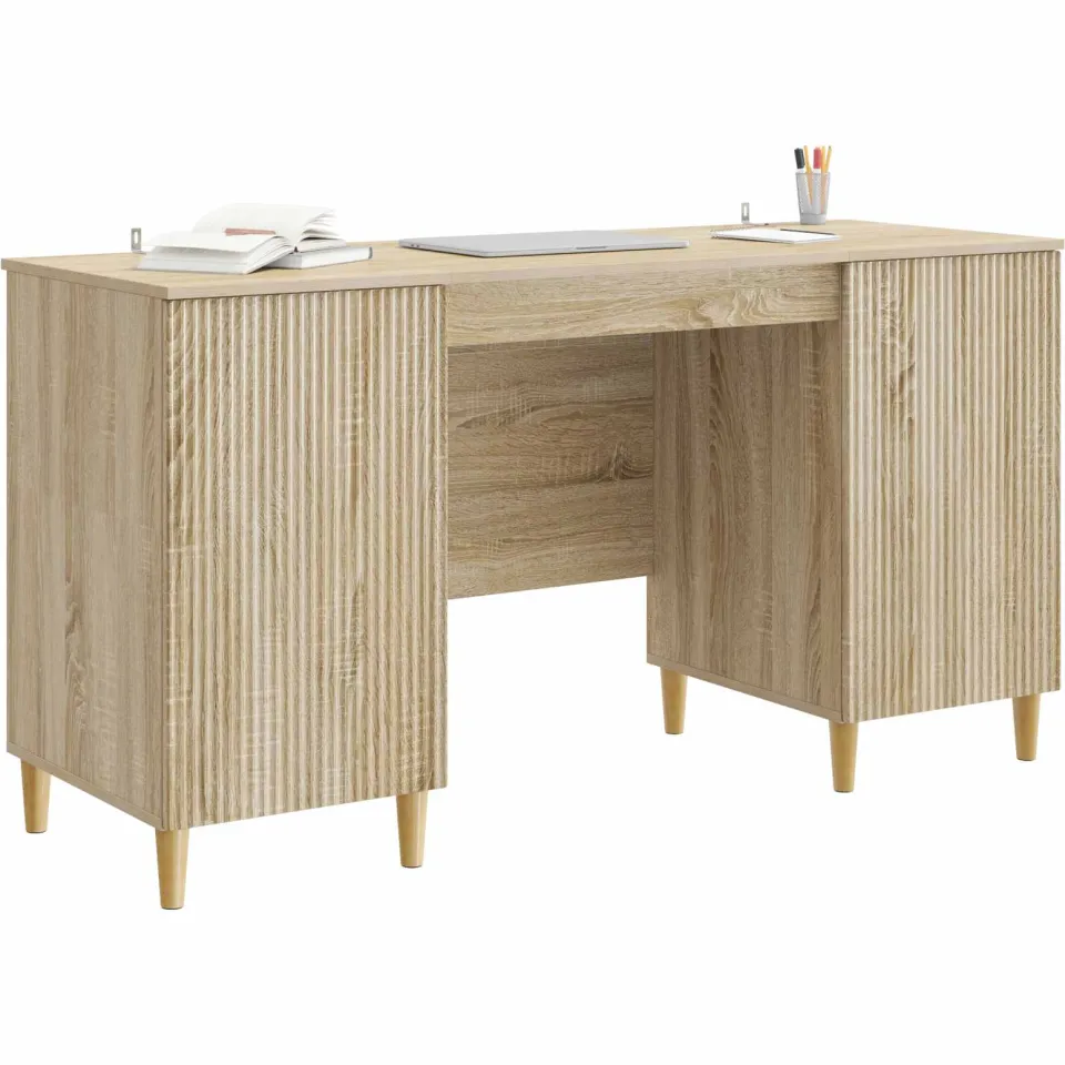 vidaXL Bureau met plank Sonoma Eiken 142,5 x 50 x 75 cm Bewerkt hout Bruin