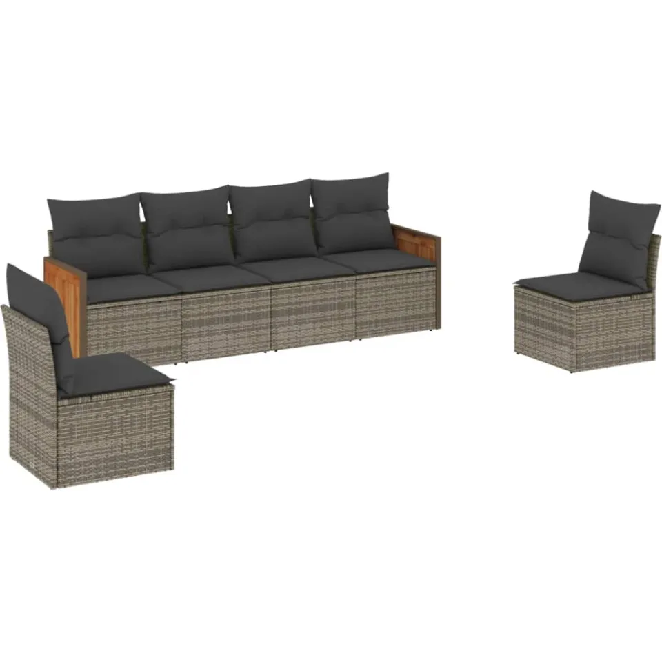 vidaXL 6-delige Loungeset met kussens poly rattan grijs, foto 3