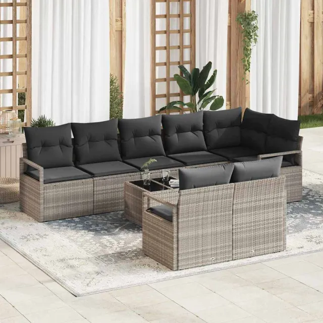 vidaXL Bankstel 9 st Lichtgrijs poly rattan, foto 2