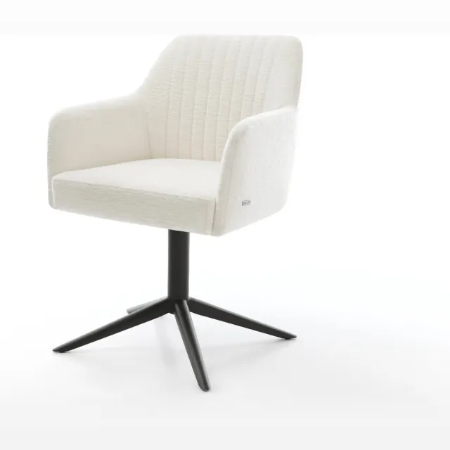 DELIFE Eetkamerstoel Greg-Flex kruispoot zwart bouclé zacht beige 360° draaibaar rocker-functie pocketveer kern