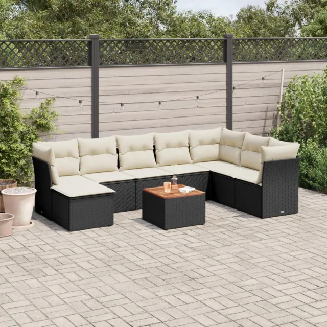 vidaXL 9-delige Loungeset met kussens poly rattan zwart, foto 2