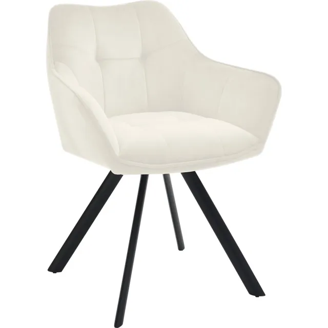 CLP Scott Eetkamerstoel - Draaibaar 180°- Metalen Frame - Terugdraaifunctie - Comfortabele Zitting - Modern Design - Max. 120 kg - Fluweel/creme