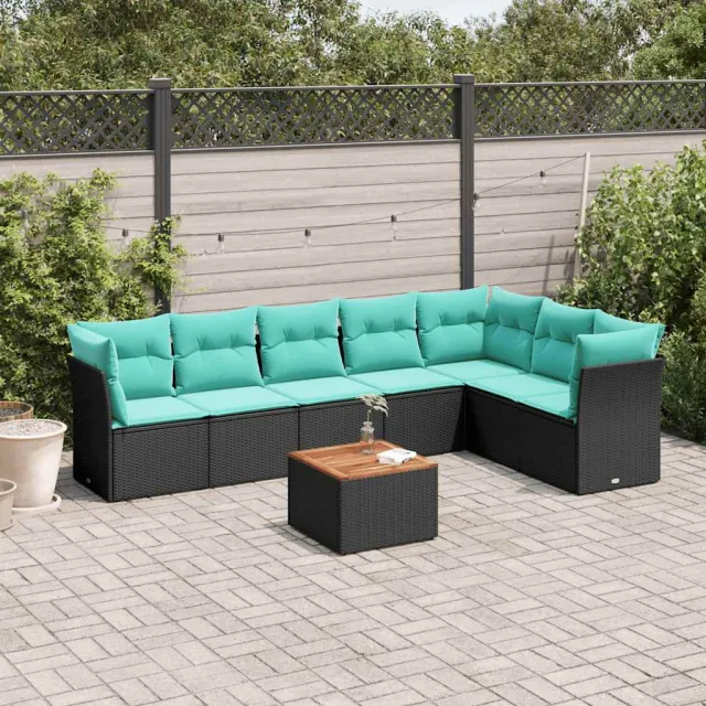 vidaXL 8-delige Loungeset met kussens poly rattan zwart, foto 2