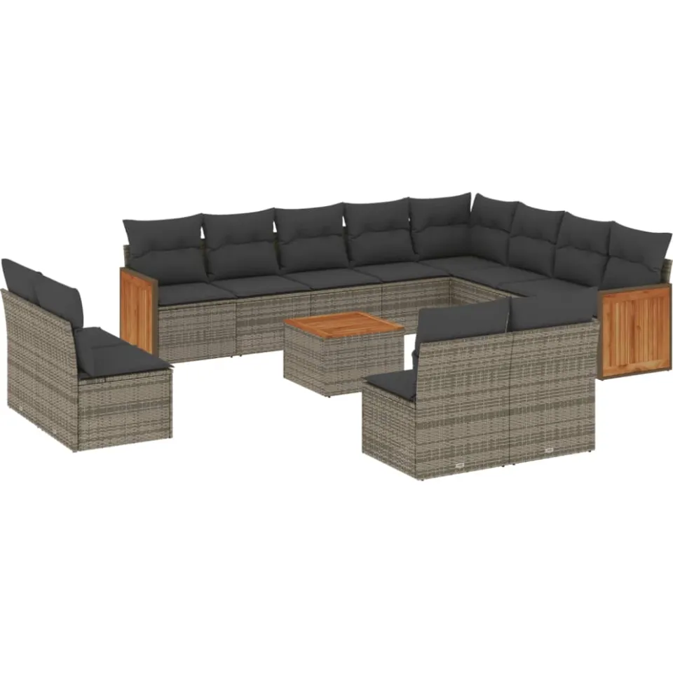 vidaXL 13-delige Loungeset met kussens poly rattan grijs, foto 3