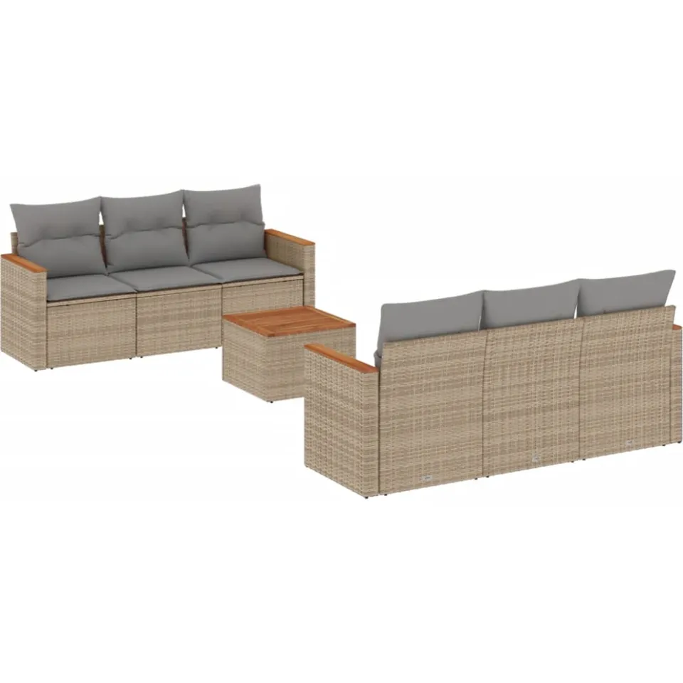vidaXL 7-delige Loungeset met kussens poly rattan beige, foto 3