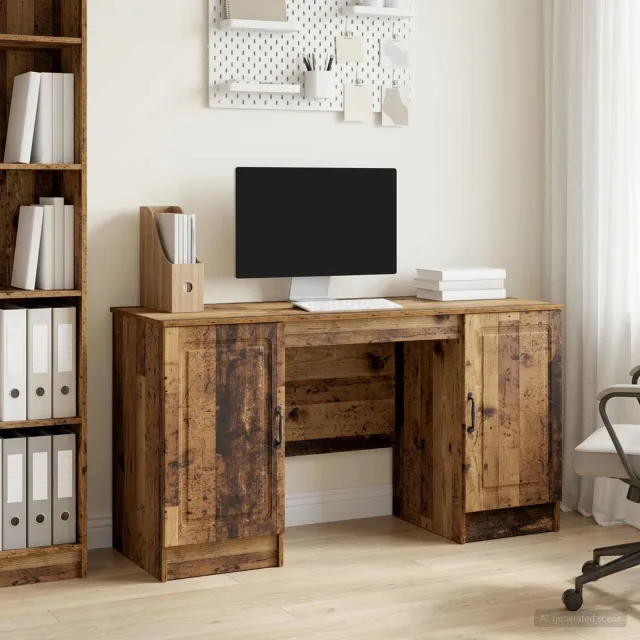 vidaXL Bureau Oud hout 142,5 x 50 x 75 cm Bewerkt hout bruin, foto 2
