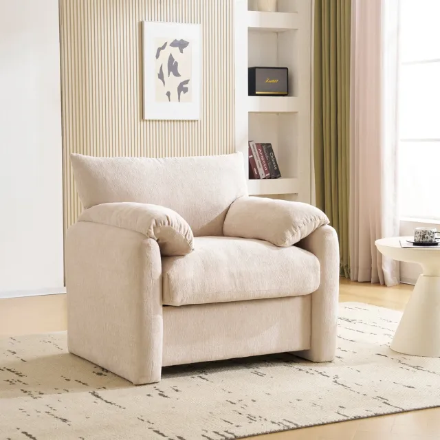 HAUSS SPOLE Fauteuil - Moderne 1-Zits Loungestoel - Extra Brede Zitting Met Armleuningen - Voor Woonkamer En Slaapkamer - Chenille Beige