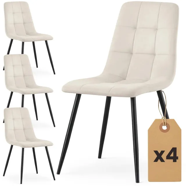 Lilac & Lily Eetkamerstoelen - Set van 4 – Beige Velours Stoelen - Industrieel Met Zwarte Stalen Poten - Zonder Armleuning