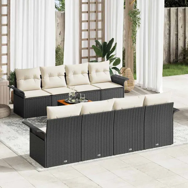 vidaXL Tuinbankenset 9 st Zwart poly rattan, foto 2
