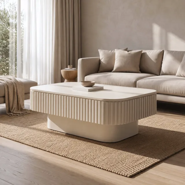 MIVRAY Salontafel - Opklapbaar Blad Met Verborgen Opbergruimte En Gegroefd Design - Voor Woonkamer, Slaapkamer En Kantoor - MDF - Crème - 98x60x35 Cm Cream