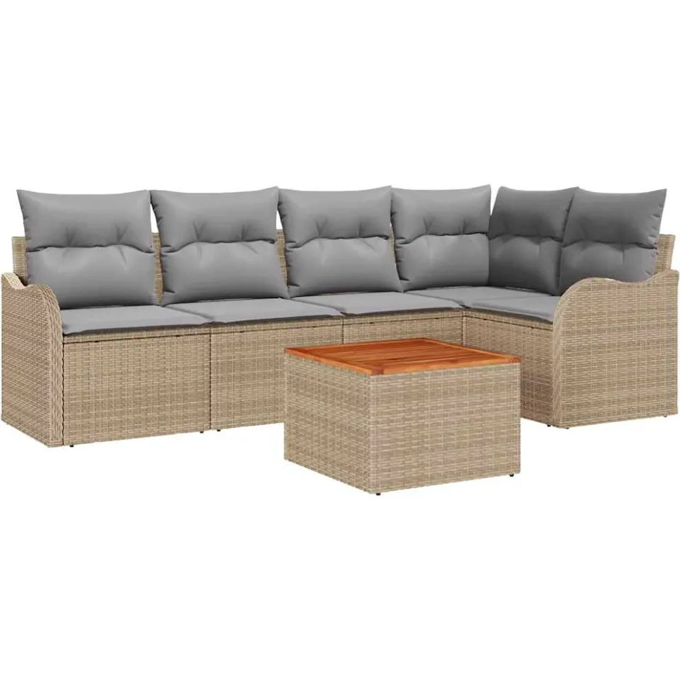 vidaXL Tuinbankenset 6 st Beige en Licht Grijs poly rattan