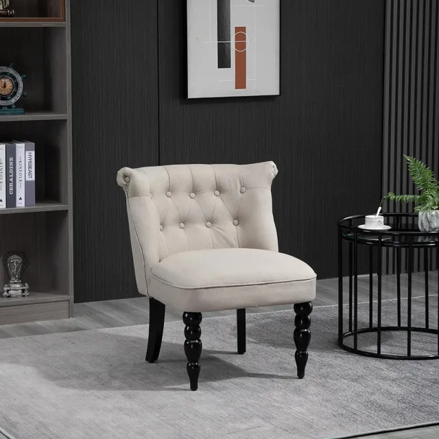 Sweiko Eetkamerstoel - Houten frame - Linnen - Vintage stijl - 67 x 67 x 78 cm - Beige