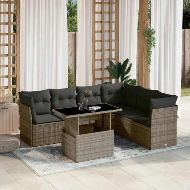 vidaXL 7-delige Loungeset met kussens poly rattan grijs, foto 2
