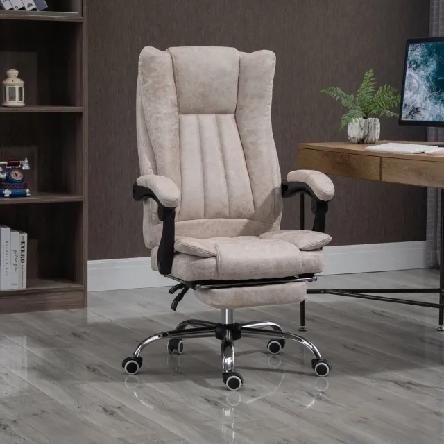 MEUNIQ bureaustoel met voetsteun en ligfunctie, verstelbare zithoogte, rugleuning tot 135°, 63 x 71 x 110-118 cm, microvezel look, beige