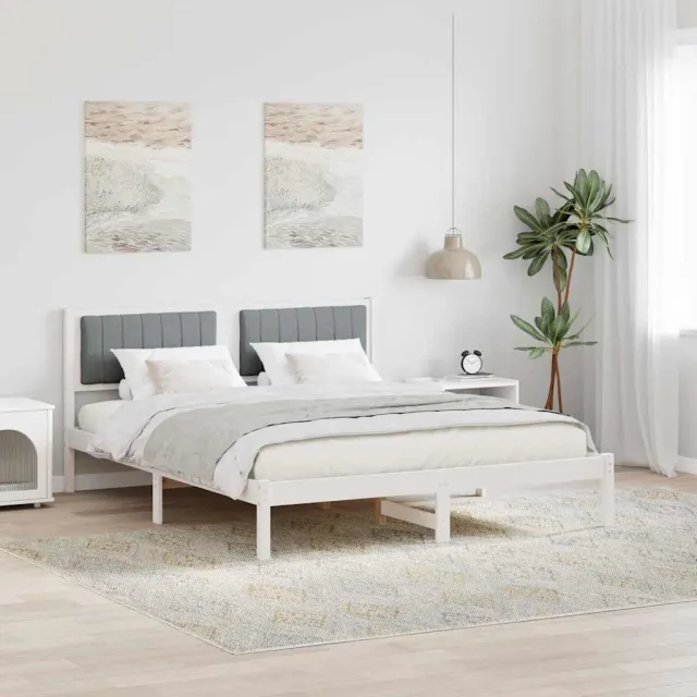 vidaXL Bedframe met Gevoerd Hoofdgedeelte Lichtgrijs 150 x 200 cm Wit