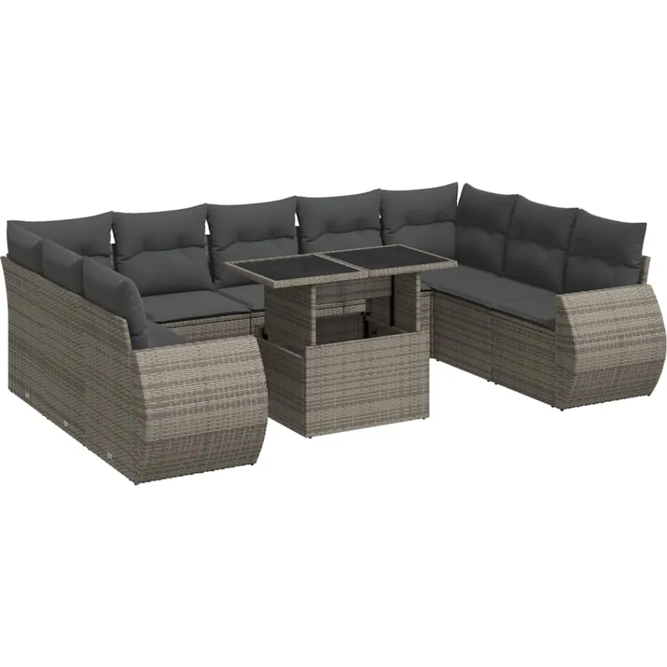 vidaXL 10-delige Loungeset met kussens poly rattan grijs, foto 3