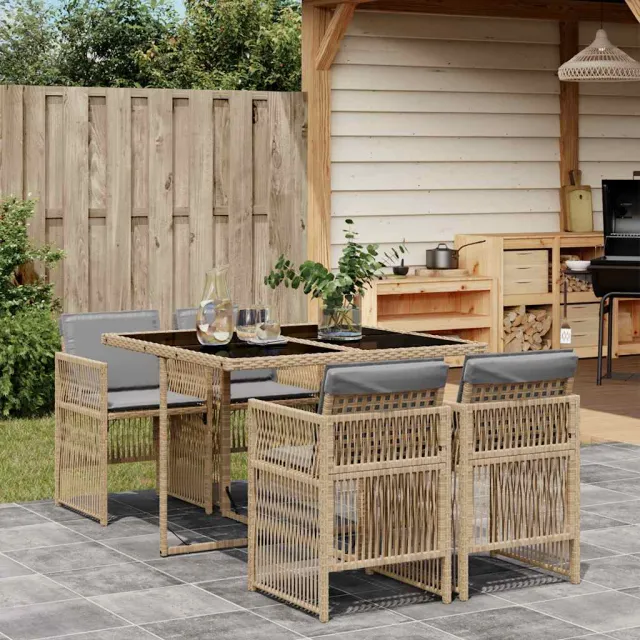 vidaXL 5-delige Tuinset met kussens poly rattan gemengd beige, foto 2